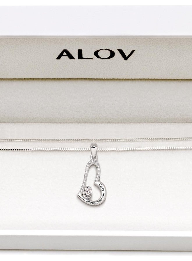 ALOV Jewelry Sterling Silver "I love my aunt forever" Love Heart Cubic Zirconia Pendant Necklace - Image 4