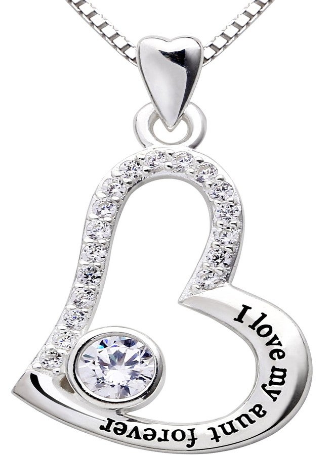 ALOV Jewelry Sterling Silver "I love my aunt forever" Love Heart Cubic Zirconia Pendant Necklace - Image 1