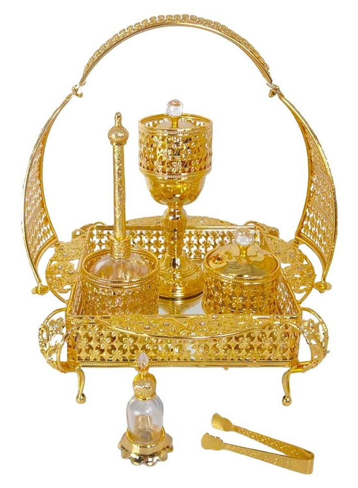 Bakhoor BoSidin Luxurious Gold Metal Incense Burner Set Premium Oud Holder Best for Home Fragrance and Decore – DT-016 - Image 1