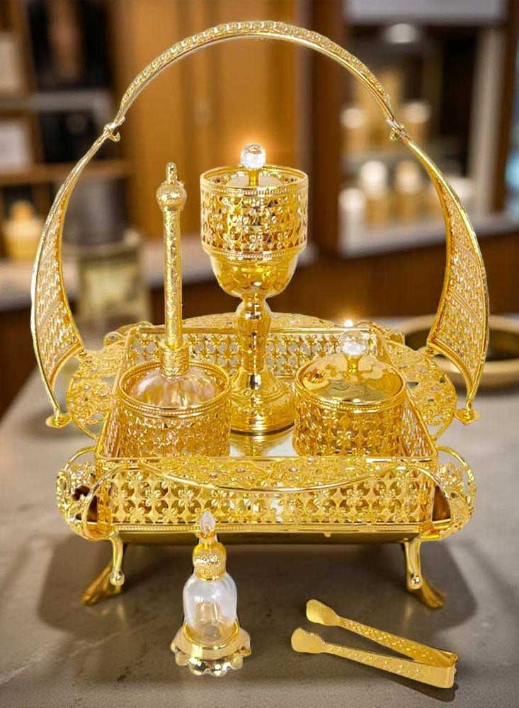 Bakhoor BoSidin Luxurious Gold Metal Incense Burner Set Premium Oud Holder Best for Home Fragrance and Decore – DT-016 - Image 2
