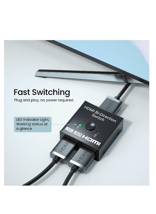 ماركة غير محددة مفتاح تقسيم HDMI ثنائي الاتجاه 4K مع مدخلين ومخرج واحد يدوي مع دعم HDCP لبث سهل  - Image 5