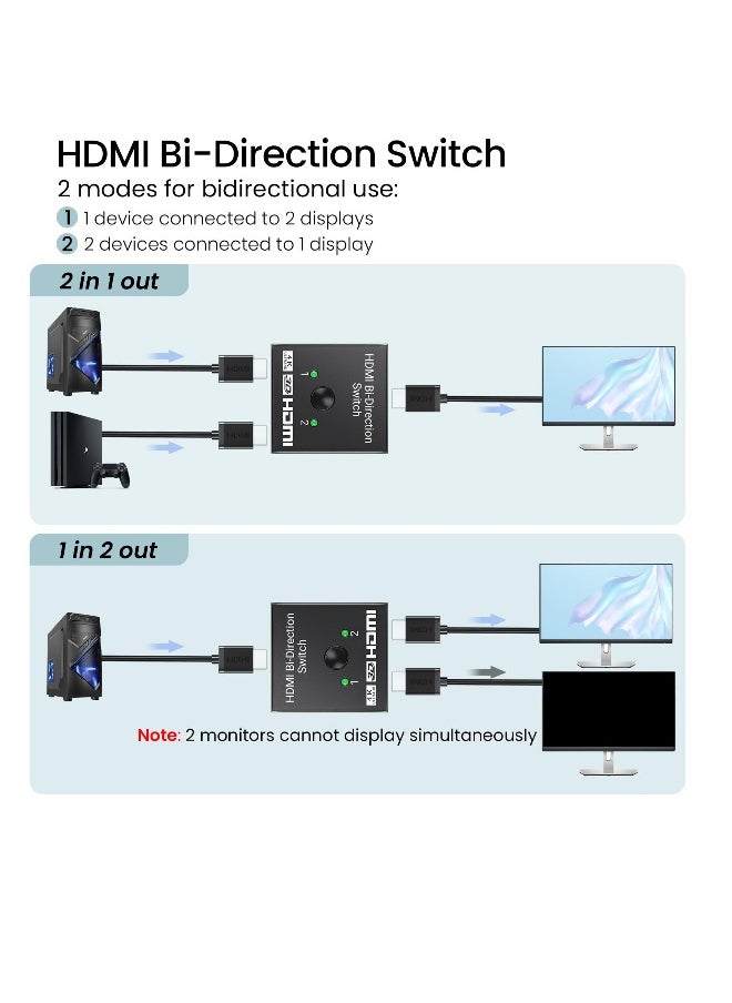 ماركة غير محددة مفتاح تقسيم HDMI ثنائي الاتجاه 4K مع مدخلين ومخرج واحد يدوي مع دعم HDCP لبث سهل  - Image 2