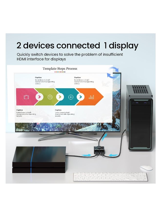 ماركة غير محددة مفتاح تقسيم HDMI ثنائي الاتجاه 4K مع مدخلين ومخرج واحد يدوي مع دعم HDCP لبث سهل  - Image 3