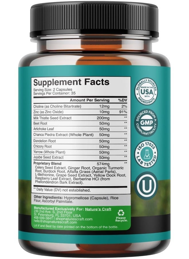 Natures Craft Liver Cleanse Detox & Repair Complex – Herbal Liver Support Supplement with Milk Thistle, Dandelion Root, Artichoke, Turmeric, Berberine – 60 Capsules, Natural Detox & Liver Function Support - Image 3