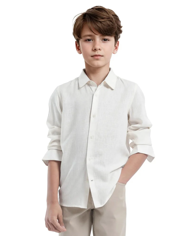 Rare Ones Rare Ones Kids Lino Off White Linen Full Sleeve Button Solid Regular Fit Shirt