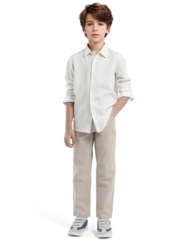 Rare Ones Rare Ones Kids Lino Off White Linen Full Sleeve Button Solid Regular Fit Shirt