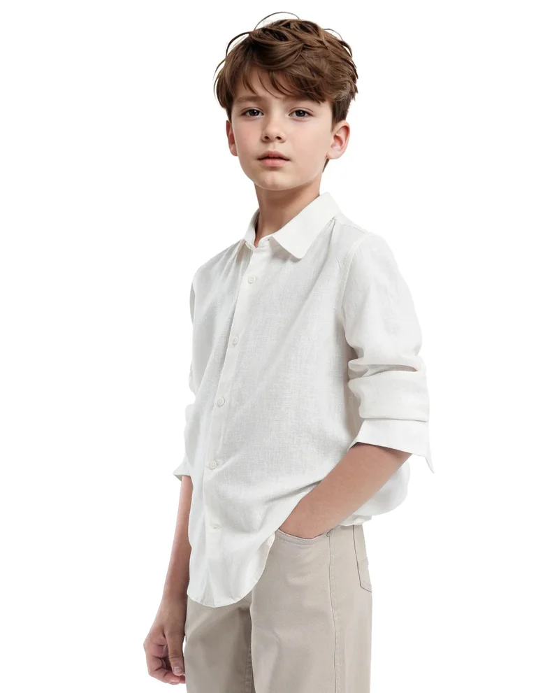 Rare Ones Rare Ones Kids Lino Off White Linen Full Sleeve Button Solid Regular Fit Shirt