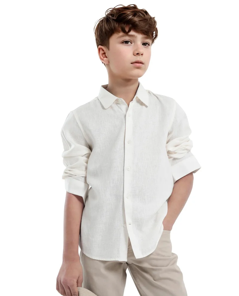 Rare Ones Rare Ones Kids Lino Off White Linen Full Sleeve Button Solid Regular Fit Shirt