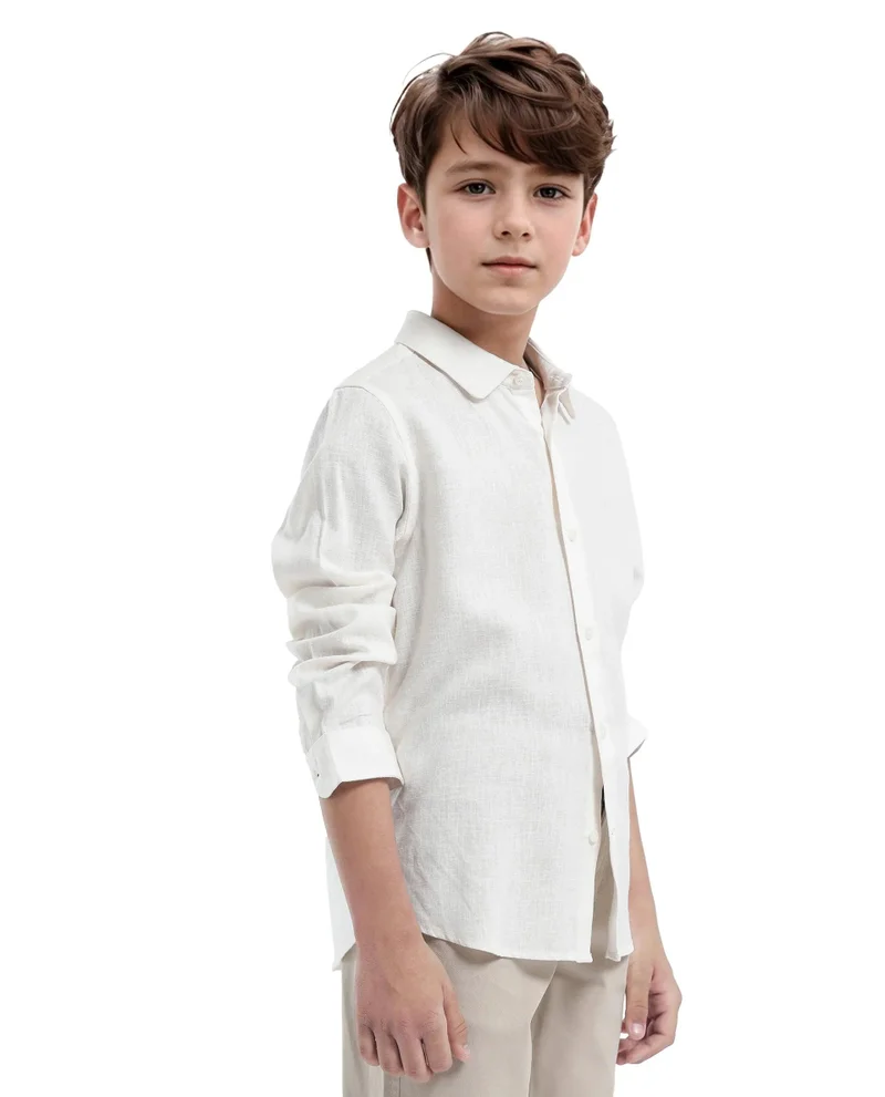 Rare Ones Rare Ones Kids Lino Off White Linen Full Sleeve Button Solid Regular Fit Shirt