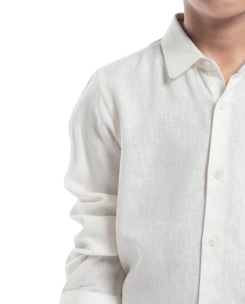 Rare Ones Rare Ones Kids Lino Off White Linen Full Sleeve Button Solid Regular Fit Shirt