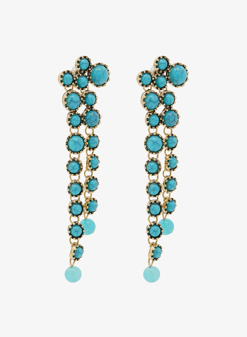 ELLA Blue Fringe Drop Down Earrings - Image 1
