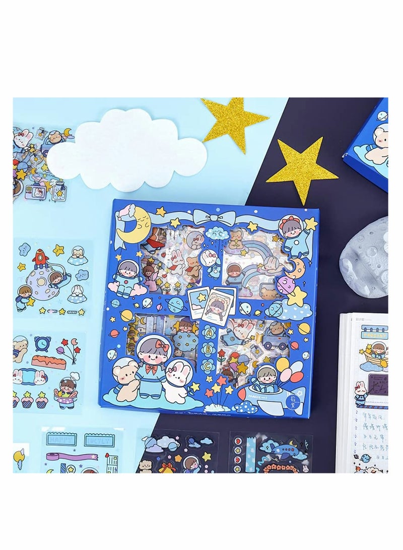 Excefore 100 Sheets Stickers Set Cute Junk Journal Stickers Scrapbook Stickers, Kawaii PET Korean Girl Letter Stickers - Image 1