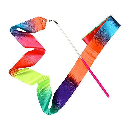 AITIME 10 Pieces 2 Meters Gym Gymnastics Dance Ribbons,Rainbow Dancer Ribbons with Twirling Wands for Kids Dancing,CE and EN71 Approved, Starry Sky Colors - Image 3