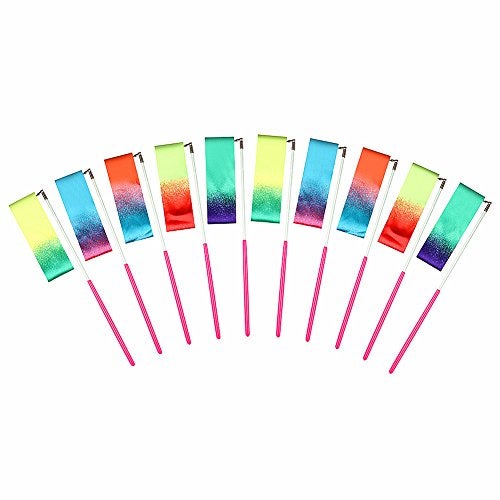 AITIME 10 Pieces 2 Meters Gym Gymnastics Dance Ribbons,Rainbow Dancer Ribbons with Twirling Wands for Kids Dancing,CE and EN71 Approved, Starry Sky Colors - Image 2