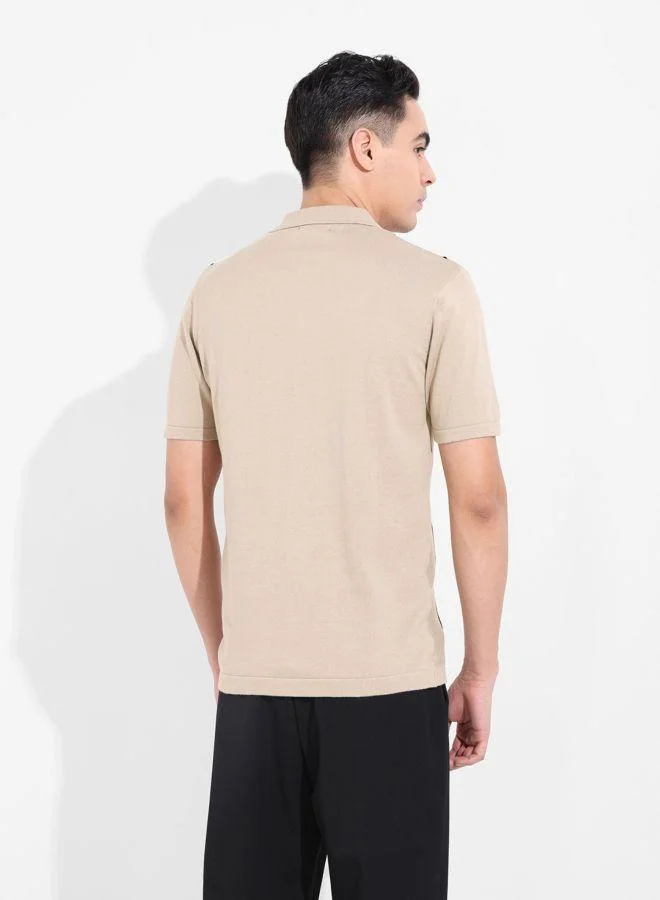 شركة المرآب الهندية Men Slim Fit Textured Polo Collar Half Sleeves Shirt