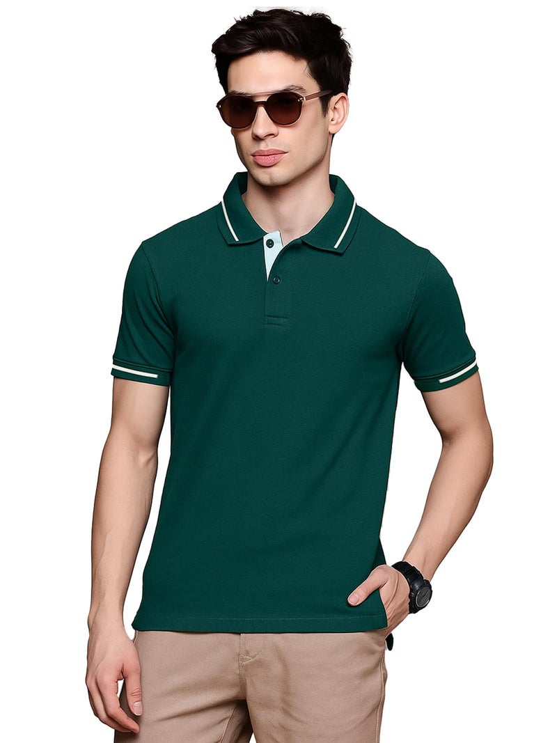 Veirdo® Pure Cotton Half Sleeves Regular Fit Plain Solid Classic Polo Colored Collar T-Shirt for Men (Polo_TP_G117_NW_XXL) - Image 5