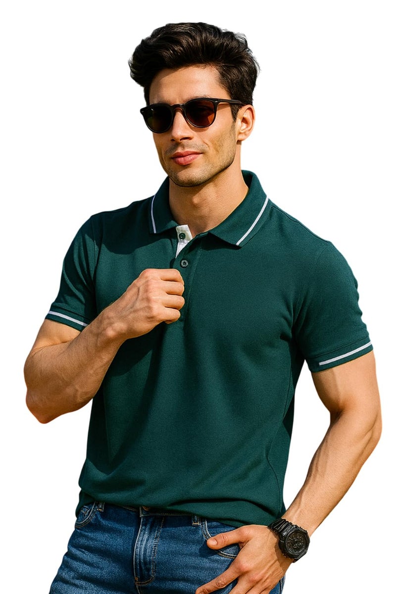 Veirdo® Pure Cotton Half Sleeves Regular Fit Plain Solid Classic Polo Colored Collar T-Shirt for Men (Polo_TP_G117_NW_XXL) - Image 1