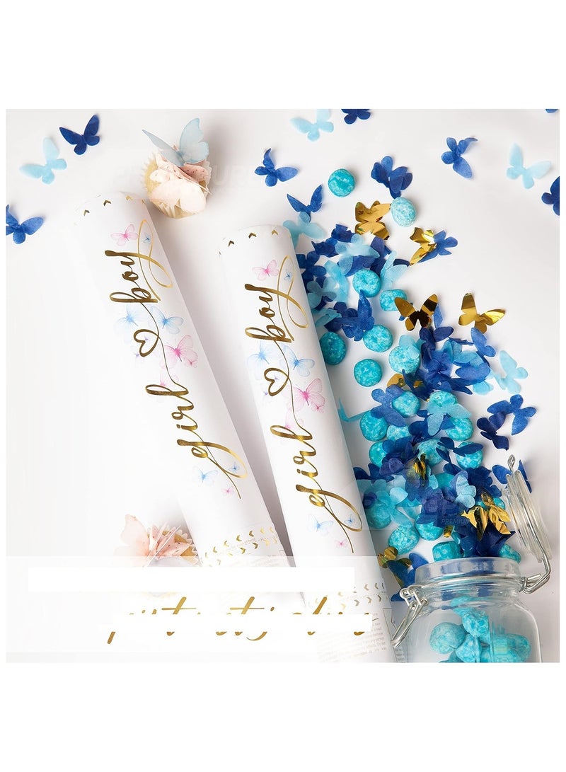 4 Pices Gender Reveal Confetti Cannon Butterfly Confetti Party Poppers Blue Color For Boy - Image 5