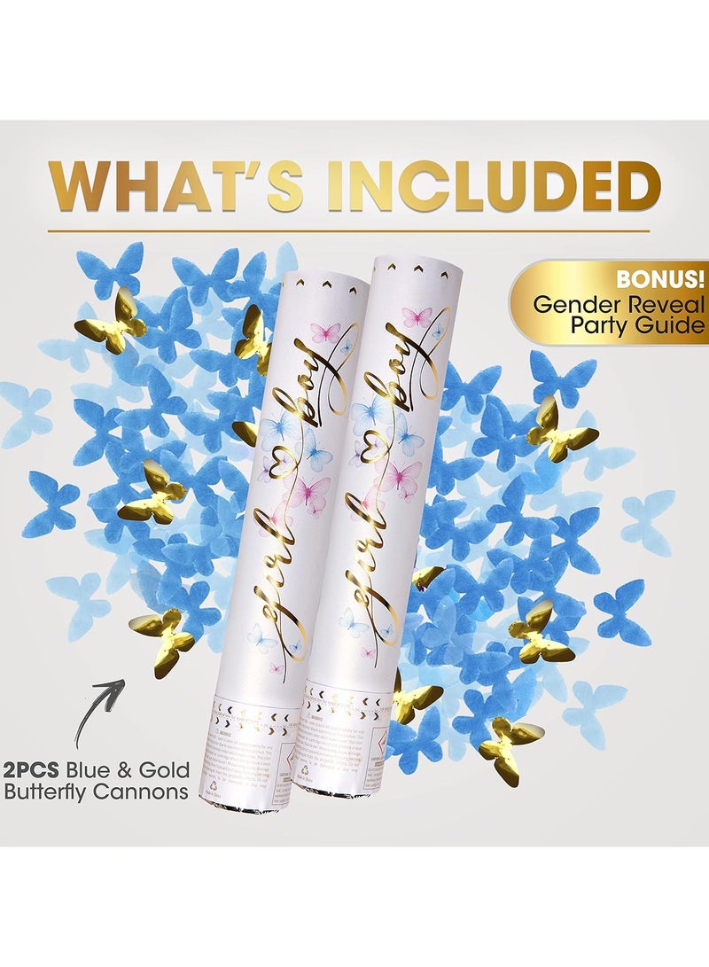4 Pices Gender Reveal Confetti Cannon Butterfly Confetti Party Poppers Blue Color For Boy - Image 2
