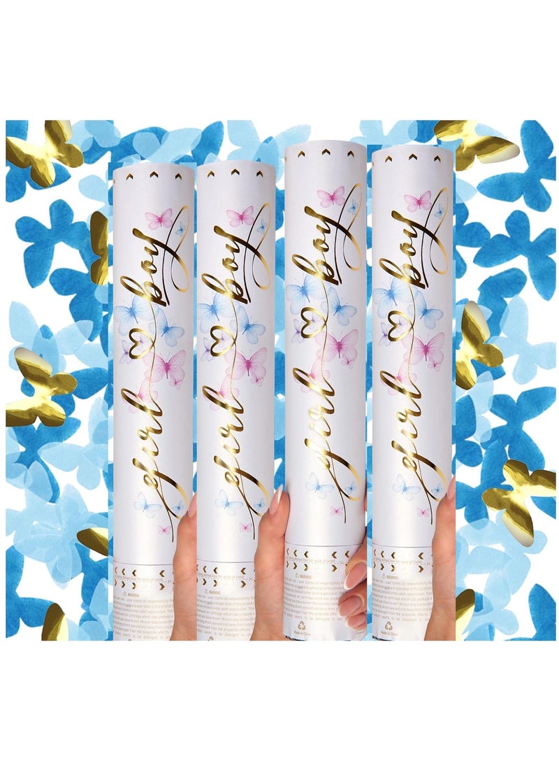 4 Pices Gender Reveal Confetti Cannon Butterfly Confetti Party Poppers Blue Color For Boy - Image 1