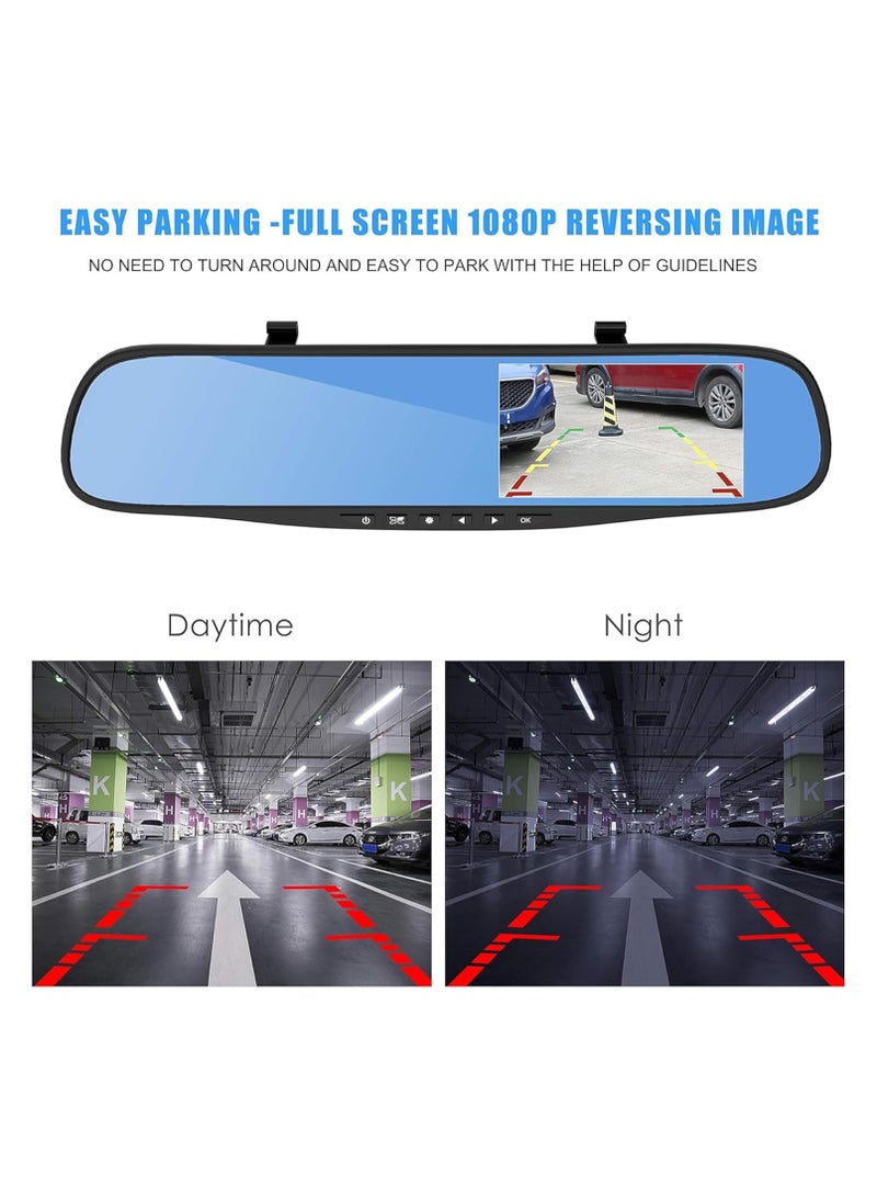 4.3 Inch Dash Cams for Cars, Night Vision Car DVR Camera, with Dual Lens HD 1080P Screen, Wide Angle Car Dash Camera, Car Video Recorder, Car Rearview Mirror Camera, with Parking Mode - Image 3
