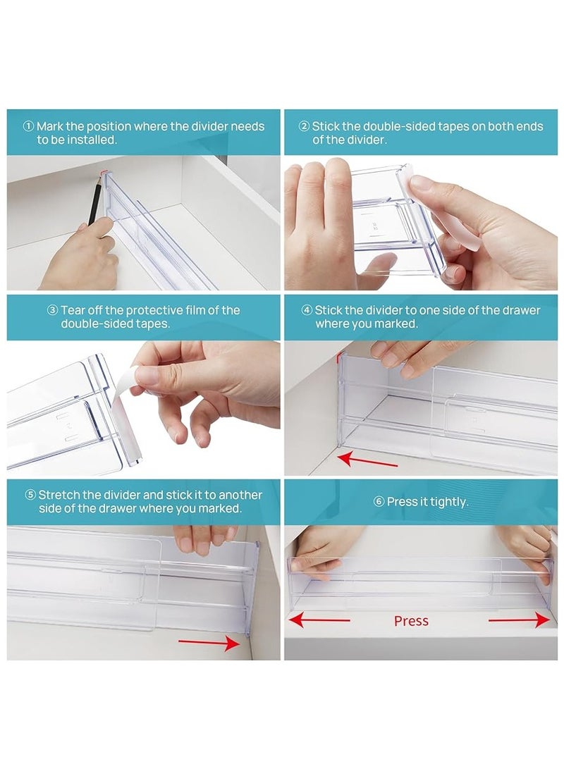 Yalla Pick 8 Pieces Drawer Dividers Organizers , Adjustable 3.2" High Expandable from 12.2-21.4" Kitchen Drawer Organizer, Clear Plastic Drawers Separators for Clothing, Kitchen and Office Storage  - Image 2