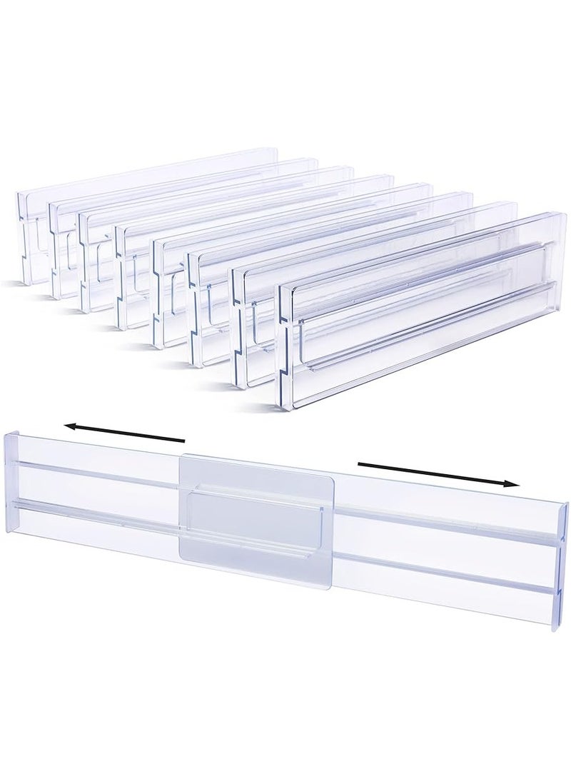 Yalla Pick 8 Pieces Drawer Dividers Organizers , Adjustable 3.2" High Expandable from 12.2-21.4" Kitchen Drawer Organizer, Clear Plastic Drawers Separators for Clothing, Kitchen and Office Storage  - Image 1
