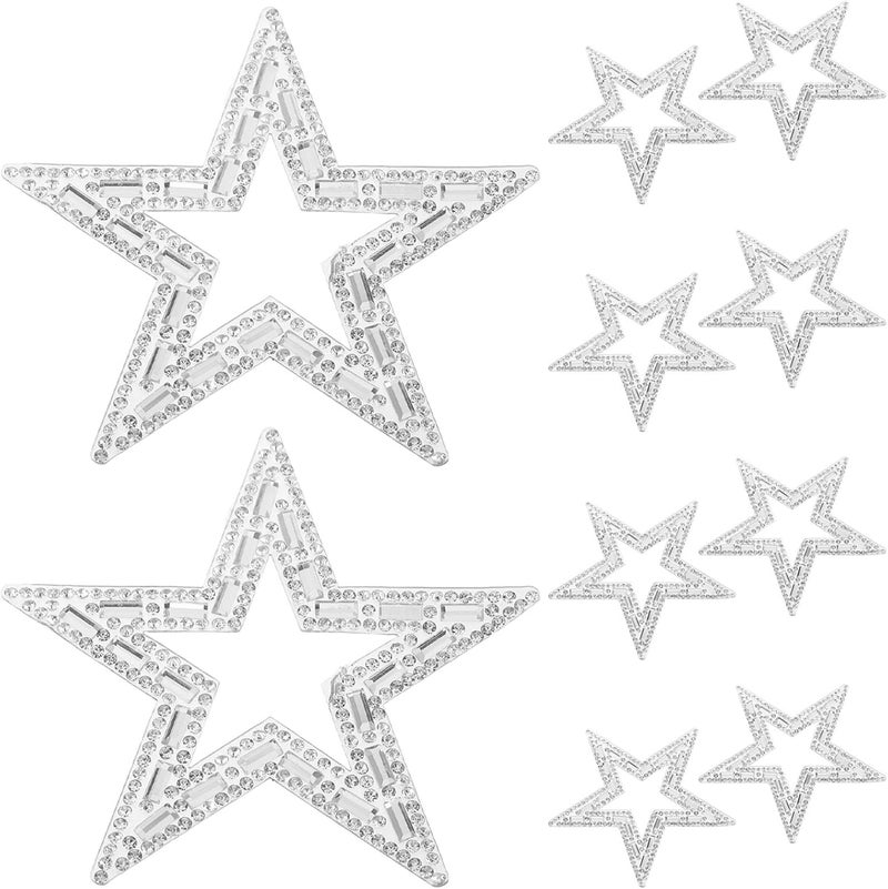 ibasenice 10pcs Star Iron On Patches - 8cm Rhinestone Adhesive Applique Stickers for Clothing Jeans Jackets Caps Dress Bag DIY Clothing Repair - Image 1
