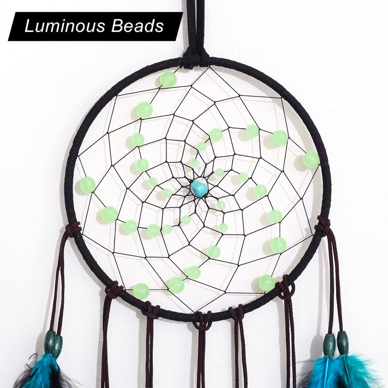 WOW DING Dream Catchers with Luminous Beads, Handmade Blue Dreamcatcher, Bedroom Decor for Boys Girls Kids Ornament Art Craft Gift - Image 2