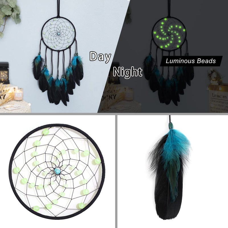 WOW DING Dream Catchers with Luminous Beads, Handmade Blue Dreamcatcher, Bedroom Decor for Boys Girls Kids Ornament Art Craft Gift - Image 3