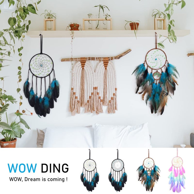 WOW DING Dream Catchers with Luminous Beads, Handmade Blue Dreamcatcher, Bedroom Decor for Boys Girls Kids Ornament Art Craft Gift - Image 5