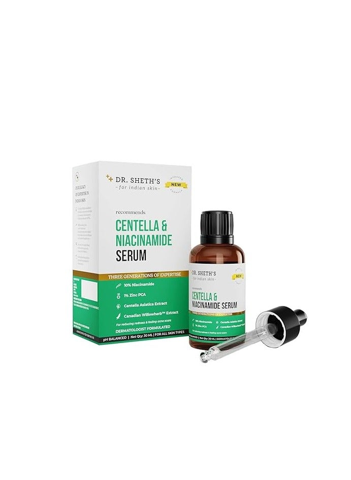 Dr. Sheth's Centella & 10% Niacinamide Face Serum| For Acne Scars, Acne Marks, Redness & Skin Irritation | Lightweight & Quick-Absorbing | Fades Discoloration & Improves Skin Texture | For All Skin Types | 30 ml - Image 1