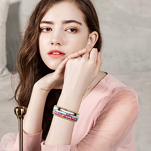 GOOJIDS Surfer Heishi Clay Bead Bracelets for Women Bohemian Stackable Gold Plated Beaded Stretch Bracelets Elastic Layering Friendship Bracelets Set Boho Jewelry - Image 4