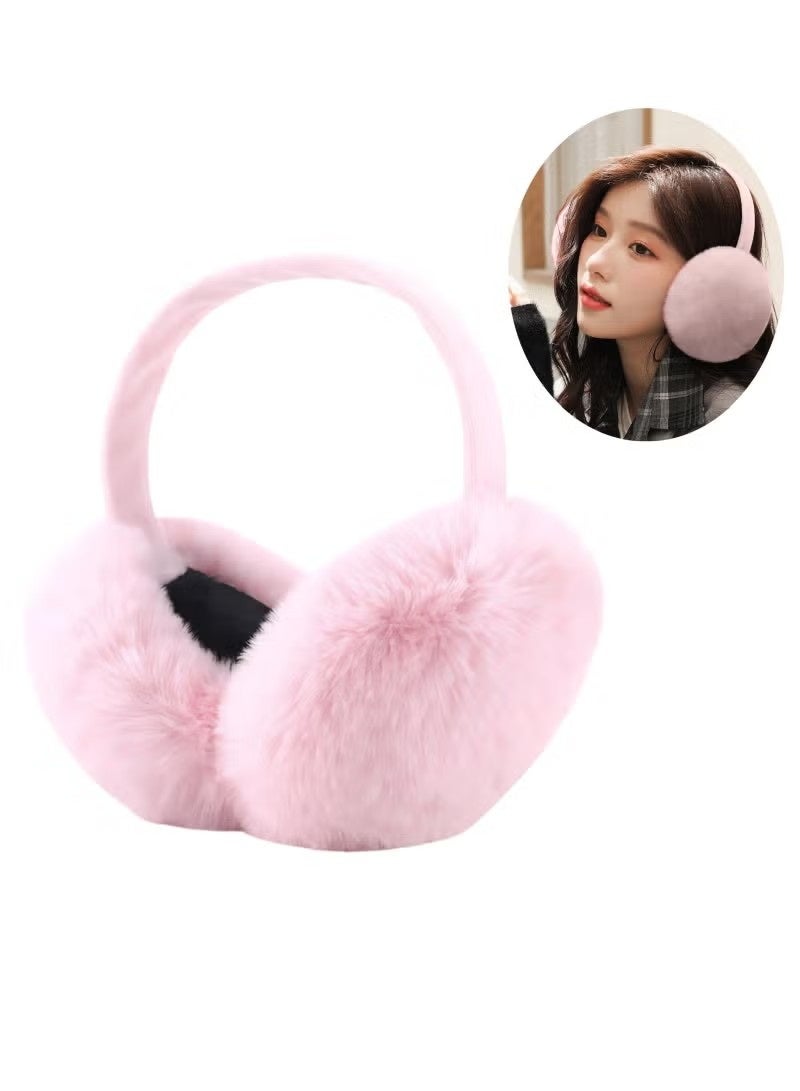 Outdoor sports ladies and girls winter warm earmuffs bicycle ski windproof hood earmuffs plush ear rabbit design (light pink) - Image 1