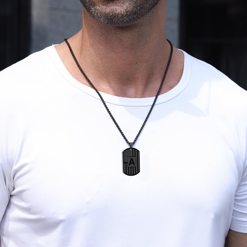 Bellino Initial J Necklace for Men, Letter Dog Tag American Flag Stainless Steel Teen Teenager Him Pendent Chain Alphabet Necklaces Jewelry Birthday Gifts - Image 3