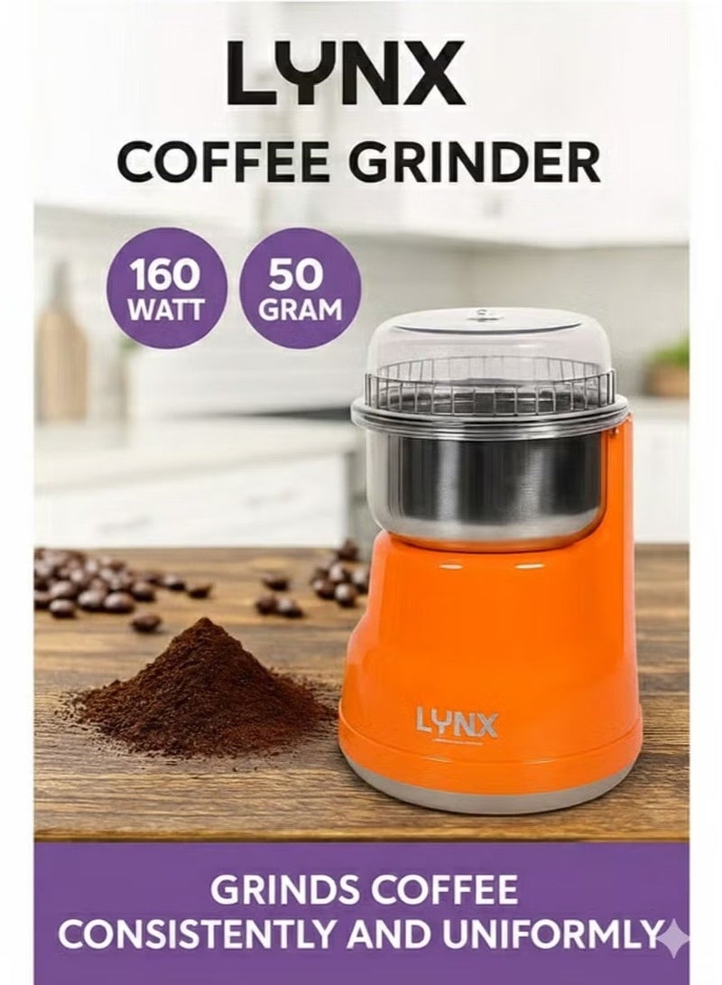 LYNX Electric Coffee & Spice Grinder | 100% Copper Motor, 50G Stainless Steel Bowl & Blades, Low Noise & Low Vibration | Coffee Beans, Cardamom, Nuts & Seeds | LY-CG-1201 - Image 4