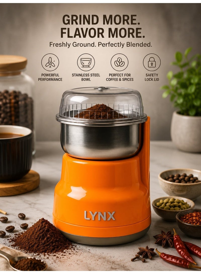 LYNX Electric Coffee & Spice Grinder | 100% Copper Motor, 50G Stainless Steel Bowl & Blades, Low Noise & Low Vibration | Coffee Beans, Cardamom, Nuts & Seeds | LY-CG-1201 - Image 2