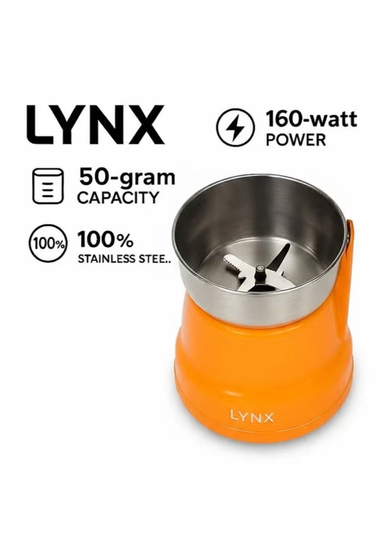 LYNX Electric Coffee & Spice Grinder | 100% Copper Motor, 50G Stainless Steel Bowl & Blades, Low Noise & Low Vibration | Coffee Beans, Cardamom, Nuts & Seeds | LY-CG-1201 - Image 5