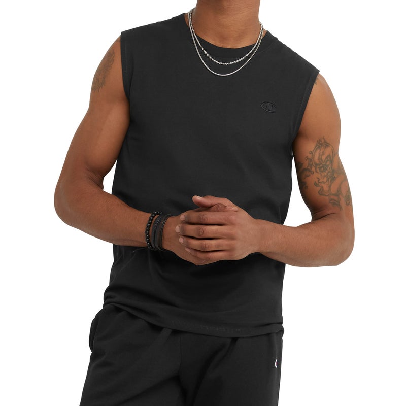 Champion mens Classic Jersey Muscle Tee Shirt, Black, Small US - Image 1