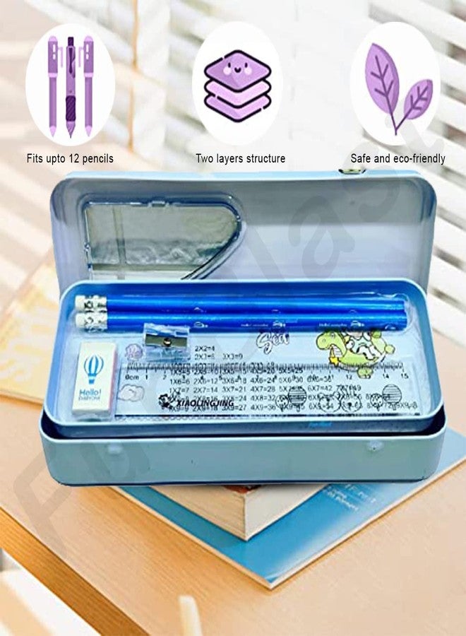 FunBlast Metal Pencil Box Case with Pencil, Eraser, Sharpener Stationery Set – Double Layer Pencil Case Stationary Organizer for Kids – Birthday Return Gift for Kids - Image 3