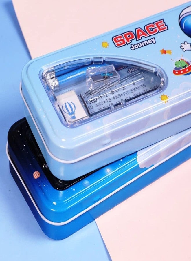 FunBlast Metal Pencil Box Case with Pencil, Eraser, Sharpener Stationery Set – Double Layer Pencil Case Stationary Organizer for Kids – Birthday Return Gift for Kids - Image 4