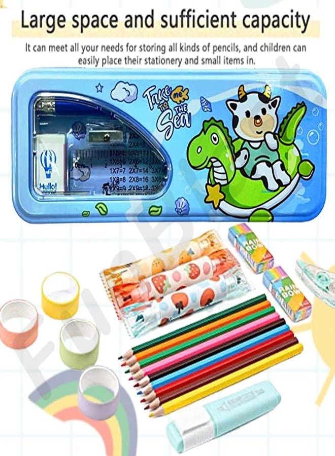 FunBlast Metal Pencil Box Case with Pencil, Eraser, Sharpener Stationery Set – Double Layer Pencil Case Stationary Organizer for Kids – Birthday Return Gift for Kids - Image 5