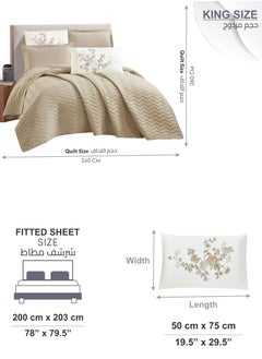 Donetella Quilt Set 6-Pcs King Size Bed Fits(200 X 200 Cm) Soft Luxurious Digital Printed Compressed Comforter With Fitted Sheet Pillow Sham And Pillowcases Beige  - Image 2