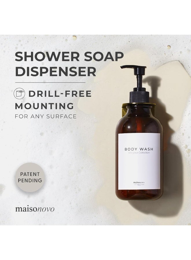 MaisoNovo Shampoo Dispenser for Shower Wall 3 Chamber - Drill Free Shower Soap Dispenser Wall Mount with Waterproof Marguax Labels | 3 Amber Plastic Bottles 3 Gold Wall Mounts - Image 2