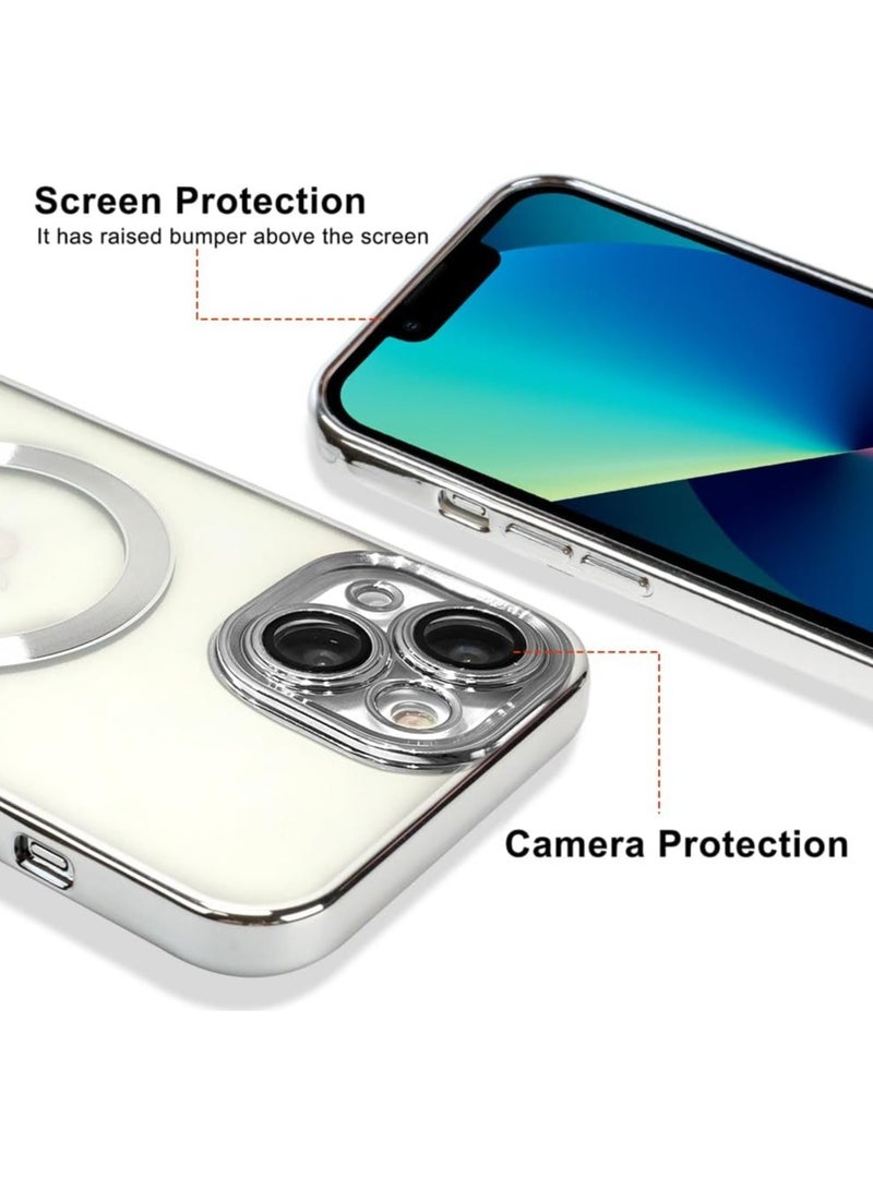 new iPhone 13 Case (6.1-Inch) with Camera Lens Protector – Compatible with MagSafe, Electroplated Anti-Scratch Shockproof Slim Cover for Women & Men, Silver - Image 2