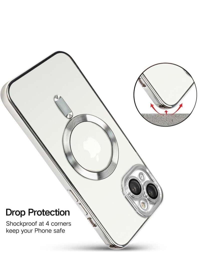 new iPhone 13 Case (6.1-Inch) with Camera Lens Protector – Compatible with MagSafe, Electroplated Anti-Scratch Shockproof Slim Cover for Women & Men, Silver - Image 4
