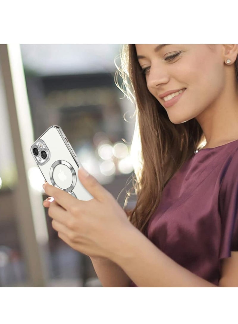 new iPhone 13 Case (6.1-Inch) with Camera Lens Protector – Compatible with MagSafe, Electroplated Anti-Scratch Shockproof Slim Cover for Women & Men, Silver - Image 5