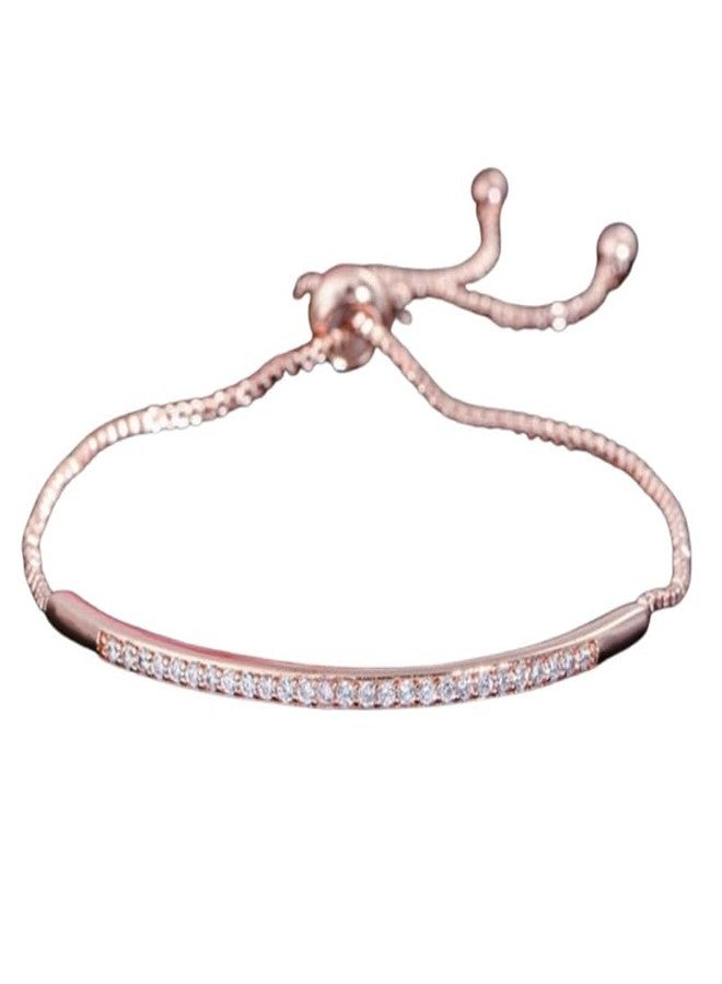 سوار ماستايل® مرصع بأحجار الزركون الدقيقة، صف واحد، منحني، قابل للتعديل، لامع للنساء | ذهبي وردي - Image 1