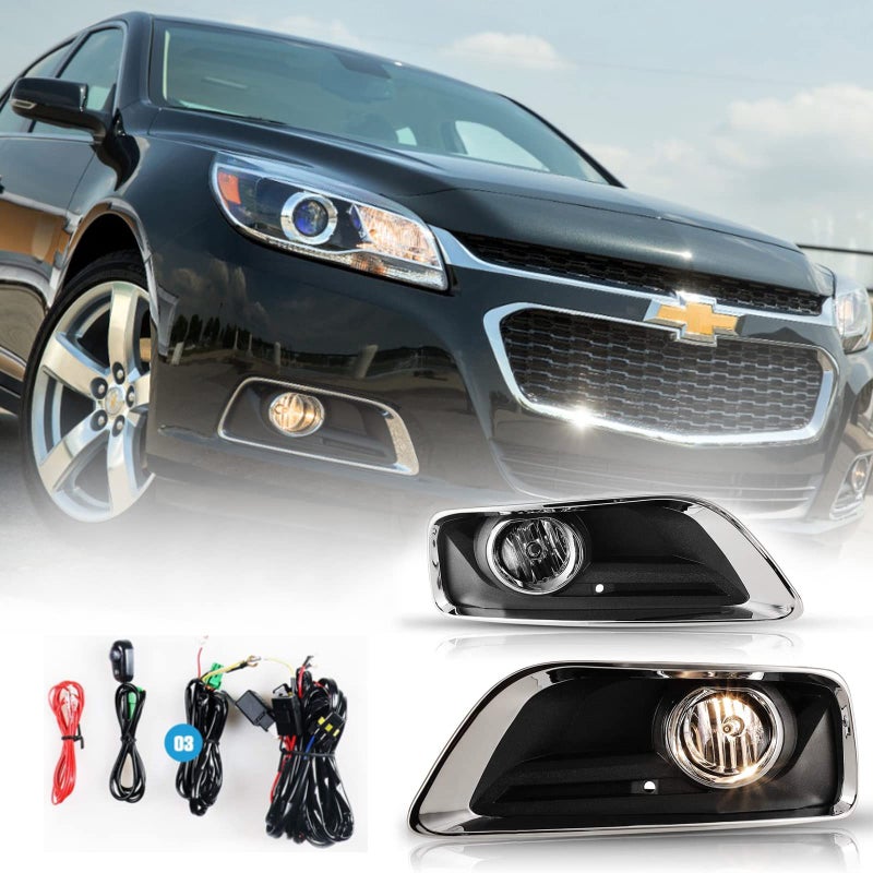 AUTOFREE Fog Lights Assembly for Chevy Malibu 2013 2014 2015 and Malibu Limited 2016 with Bulbs H10 12V 42W Driving Fog Lamps Replacement Include Wiring Harness Kit and Switch1 Pair Left and Right