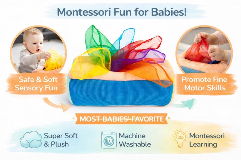 Twiddler Toys Baby Tissue Box Toy - Montessori Play for Infants and Toddlers - Sensory Textured Box with 12pcs Matching Colorful Scarves and 3pcs Crinkle Paper - Image 5